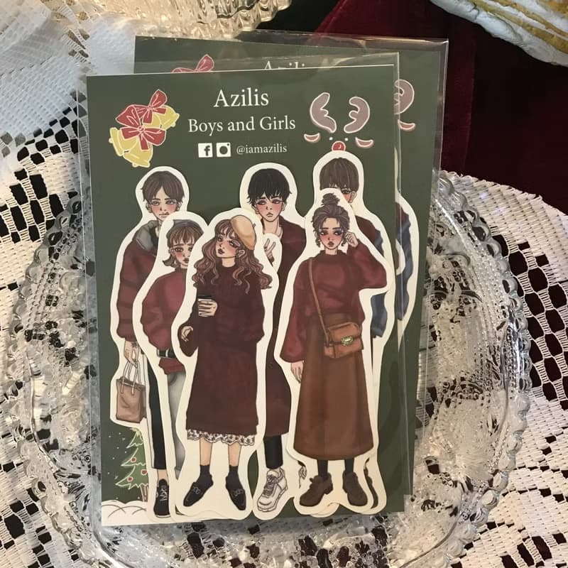 *Boys and Girls* 聖誕情侶穿搭 6入 貼紙組。估卡。手帳