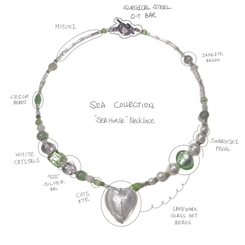 Sea Collection - 'Seahorse' Glass Craft Heart Necklace