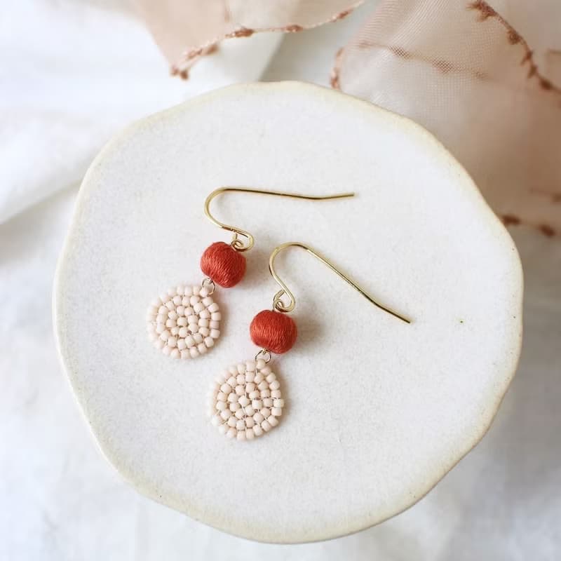 串珠耳飾_果實系列/編織/橘紅/beading earing
