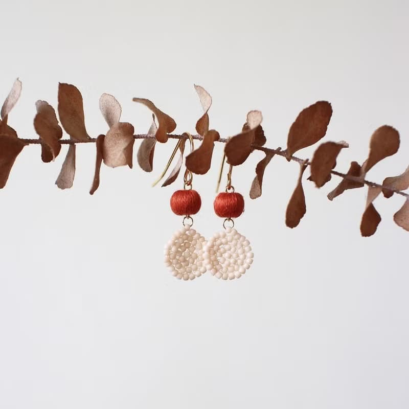 串珠耳飾_果實系列/編織/橘紅/beading earing