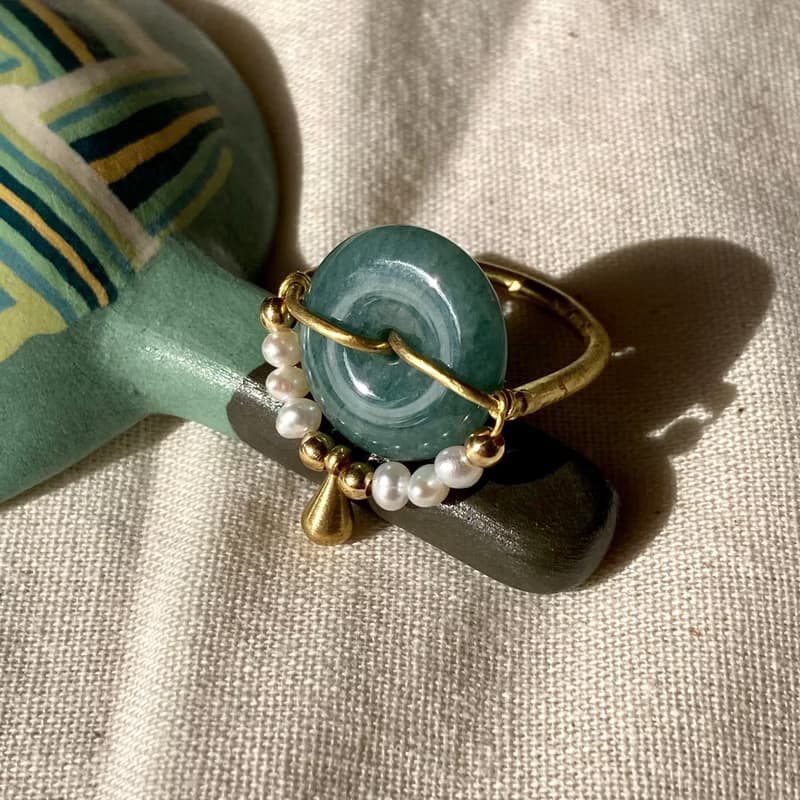 老林雜貨 | 翡翠珍珠水滴戒指