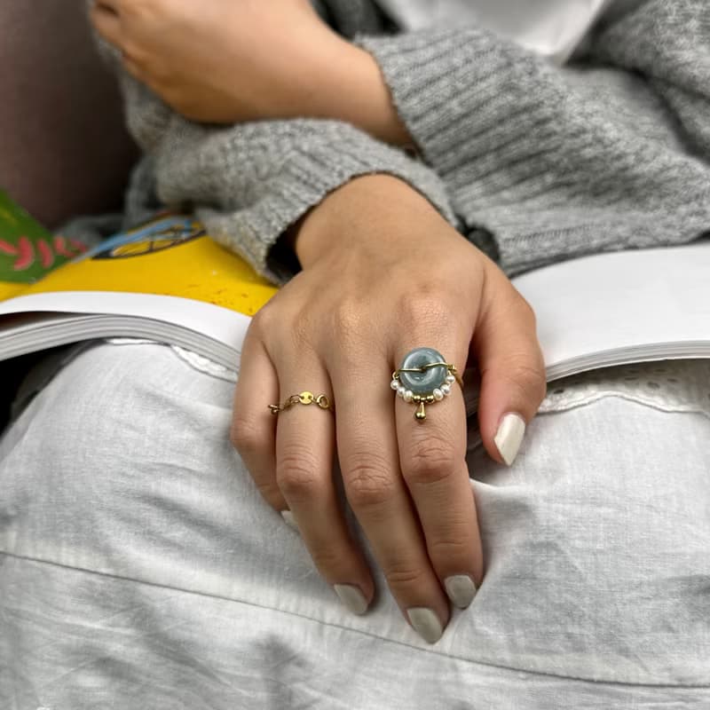 老林雜貨 | 翡翠珍珠水滴戒指