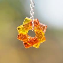 ガラスでワープ(わーぷ【オレンジ】)チェーンネックレス【綿紐、シルバー925選べます】【受注制作】
