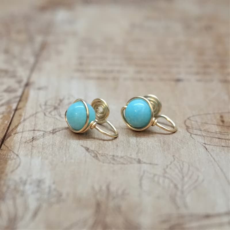 ll 8mm天河石 ll 金線框耳針 耳夾 / 一對 ER-00065