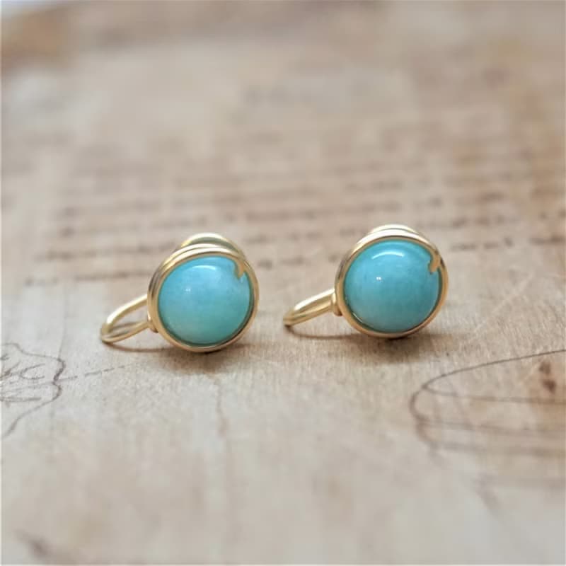 ll 8mm天河石 ll 金線框耳針 耳夾 / 一對 ER-00065