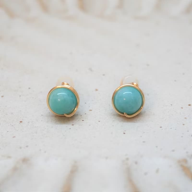 ll 8mm天河石 ll 金線框耳針 耳夾 / 一對 ER-00065