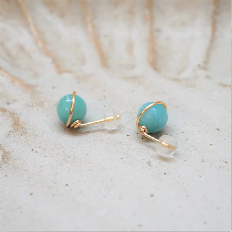 ll 8mm天河石 ll 金線框耳針 耳夾 / 一對 ER-00065