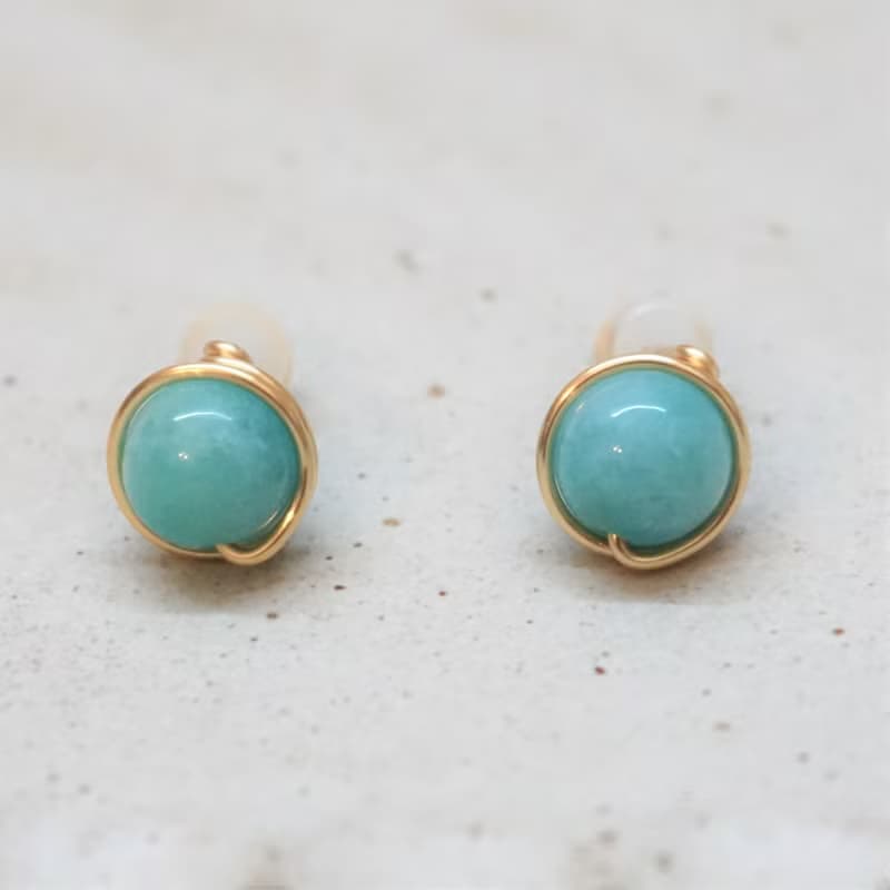 ll 8mm天河石 ll 金線框耳針 耳夾 / 一對 ER-00065