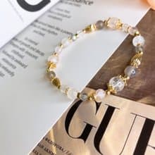 渺渺 雪花幽靈 煙紫瑪瑙 粉晶 灰月光 白水晶 天然石水晶手鍊