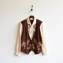 【蛋植物古著】咖啡花園假兩件式刺繡古著襯衫