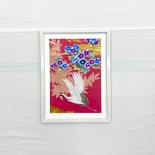 色打掛からつくるアートパネル　vintage 刺繍着物 和モダン 和風インテリア プレゼント 鶴 結婚祝 新築祝 長寿祝 縁起物 額装インテリア　額装54
