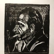 Vintage Linocut Portrait of a Smoker Modern Ukrainian Art Home Decor