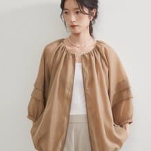 輕透短版抽繩外套・下襬抽皺設計ZIP開襟外套