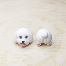 全手制 白色 吐舌貴賓犬 貴婦狗 耳釘/耳夾