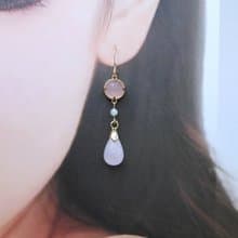 檸檬手作   瑪瑙粉晶水滴耳環/美國14K包金防敏耳勾/可改耳夾