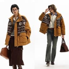 【針織繡花工藝】Unvesno(UN)Vintage費爾島刺繡復古保暖棉服外套