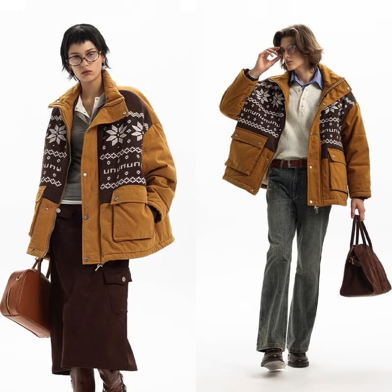 【針織繡花工藝】Unvesno(UN)Vintage費爾島刺繡復古保暖棉服外套