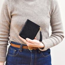 日本手工製 短皮夾 佩斯利花紋 經典黑