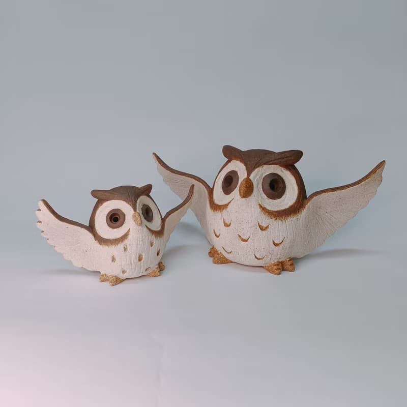 展翅Q版貓頭鷹/陶藝品/原創
