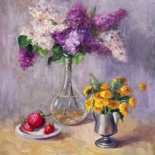 Canvas Painting Flowers Lilac Original Art Bouquet in vase Floral Still life