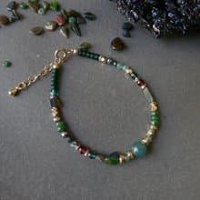 天然石手鍊/黑歐泊/藍水翡翠