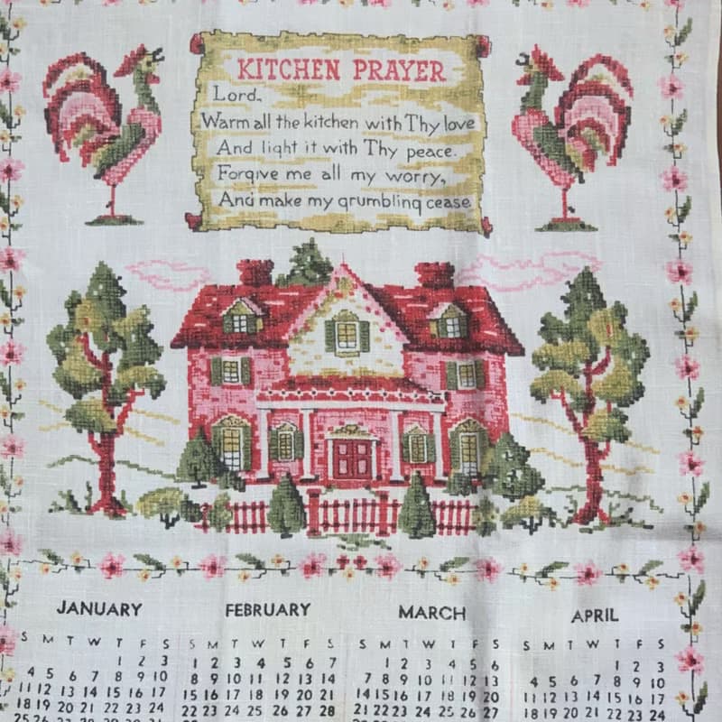 1976 美國早期布面月曆 kitchen prayer