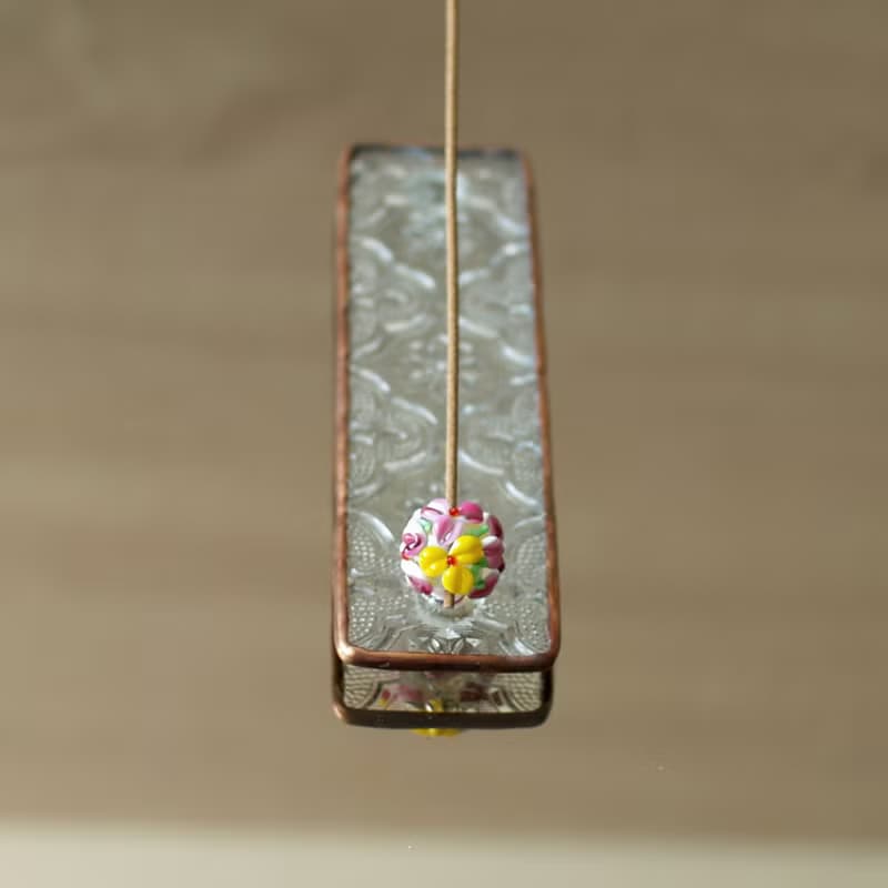 玻璃線香座 /花插 紅黃琉璃球