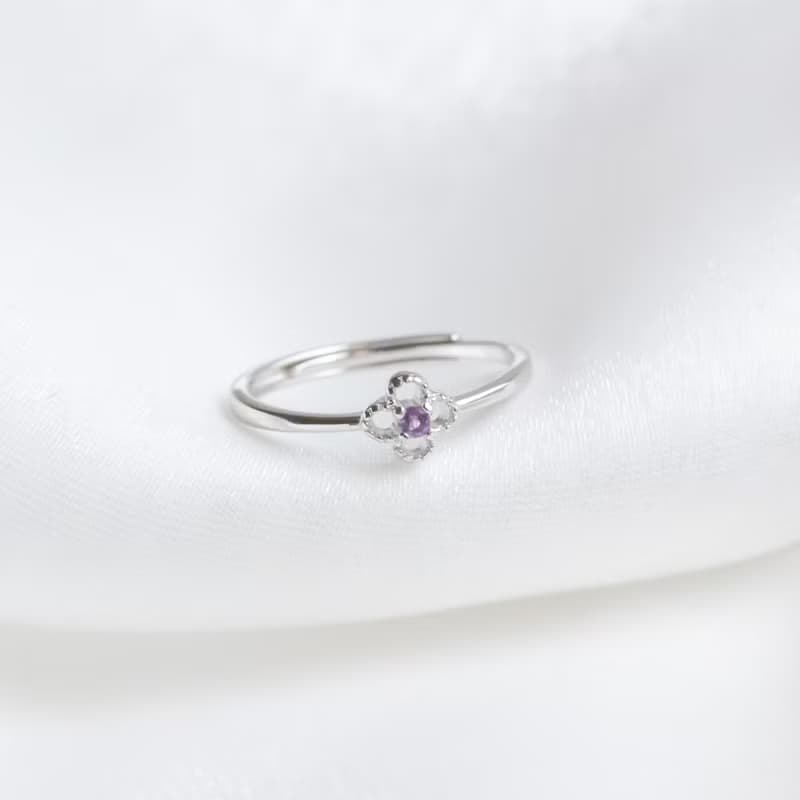 紫水晶925純銀幸運草戒指