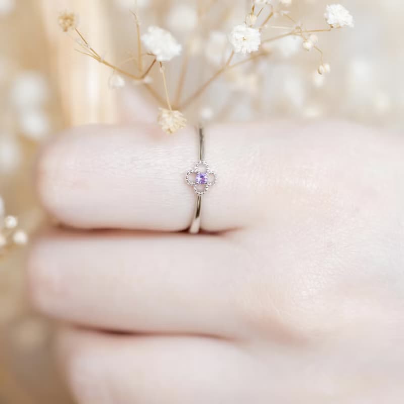 紫水晶925純銀幸運草戒指