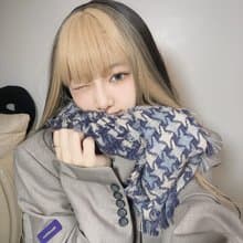Unvesno保暖流蘇純棉圍脖 星星圖案圍巾 情侶款 AC-27