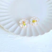 微透綠花染 水晶花樹脂手工耳環飾品 無痛耳夾 uv飾品 禮物