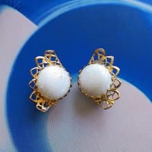 Vintage Jewelry 西洋古董飾品 FREIRICH 對稱 優雅白珠 夾式耳環