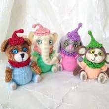 钩编小动物马戏团-大象 兔子 猴子 熊-马戏团动物园. 架子桌装