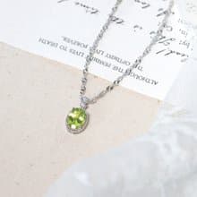 高品質橄欖石6x8mm-純銀項鍊-八月誕生石