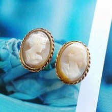 Vintage Jewelry 西洋古董飾品 CAMEO 手工 經典仕女 夾式耳環