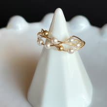 2Way Ring & Ear cuff Handmade 14kgf Swarovski Pearl ×Gold  Twist Ring 【gift box】