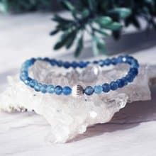 ディープブルーアクアマリンのラウンドカット一連ブレスレット　深海
