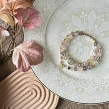 雙層桃花粉粉清新彈性手鍊