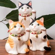 日本藥師窯祈福可愛貓陶瓷創意桌面玄關家居擺件開業生日喬遷禮品