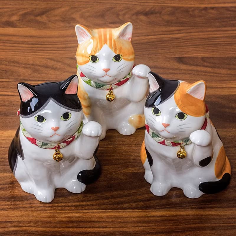 日本藥師窯祈福可愛貓陶瓷創意桌面玄關家居擺件開業生日喬遷禮品