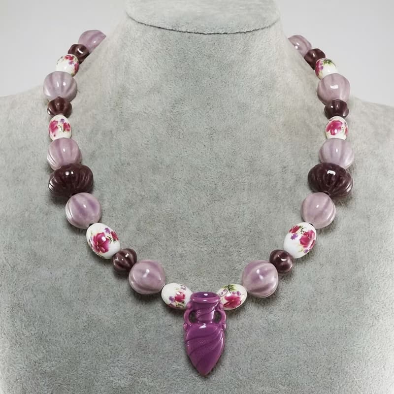 Lilac Purple Lavender Porcelain Ceramic Aroma Therapy Bottle Necklace Jewelry