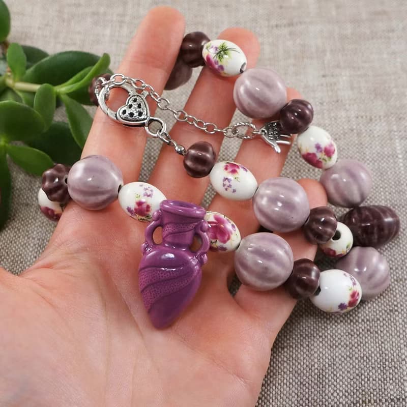 Lilac Purple Lavender Porcelain Ceramic Aroma Therapy Bottle Necklace Jewelry