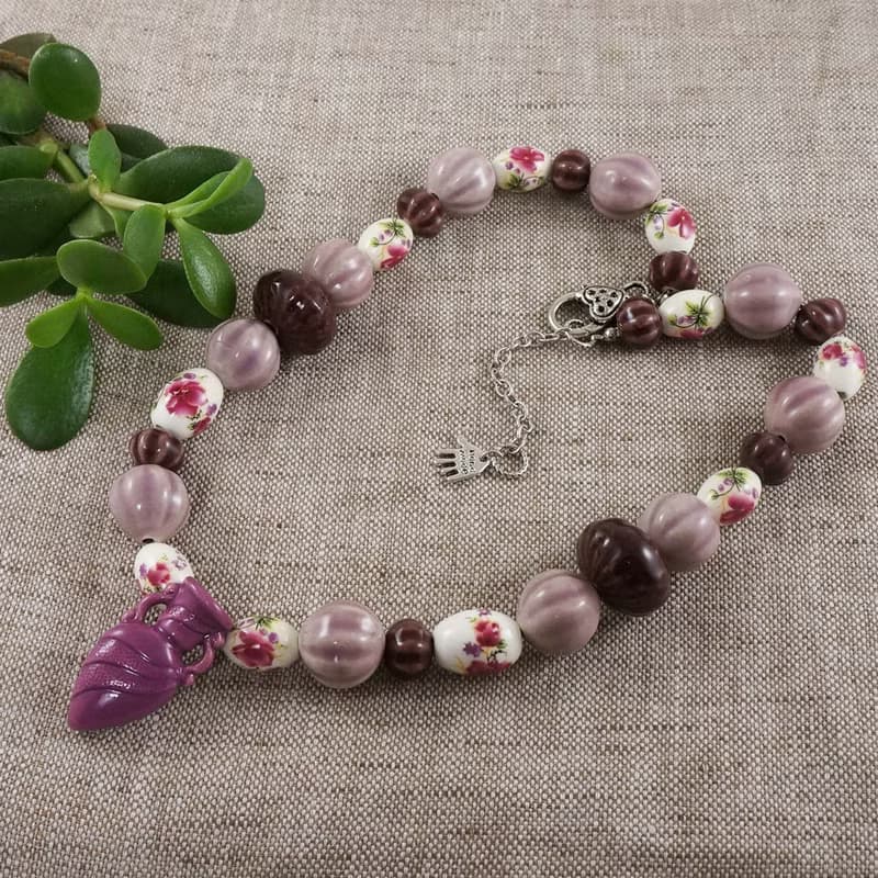 Lilac Purple Lavender Porcelain Ceramic Aroma Therapy Bottle Necklace Jewelry