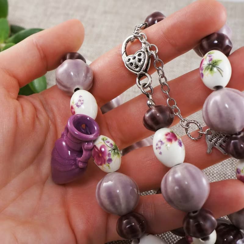 Lilac Purple Lavender Porcelain Ceramic Aroma Therapy Bottle Necklace Jewelry