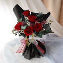 5朵永生玫瑰花束-酒紅色