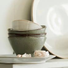 炻釉彩手工製小餐碗2入組 亞麻綠