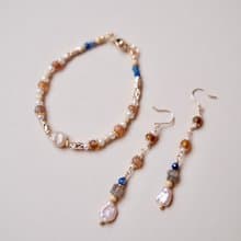 Sunbath in Australia 雪梨的夕陽 耳環 手鍊 粉珍珠 橘歐泊