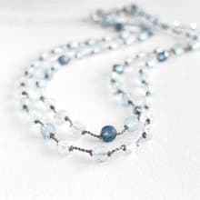 ブルーミックス キューブカットのアクアマリン コードロングネックレス　グラスコードに変更可