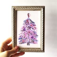 Christmas tree acrylic painting small art wall decor. Textured painting. Gift