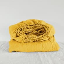 Bright yellow linen fitted sheet / Softened linen bed sheet / Deep pocket